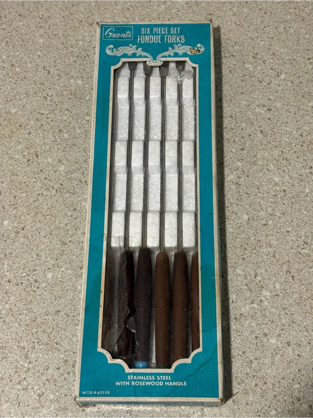 VTG Grants brand six-piece fondue fork set featuring rosewood handles